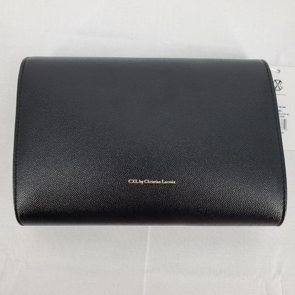 CXL by Christian Lacroix Paris Caviar Black‎ Clutch Detachable Chain Evening Bag